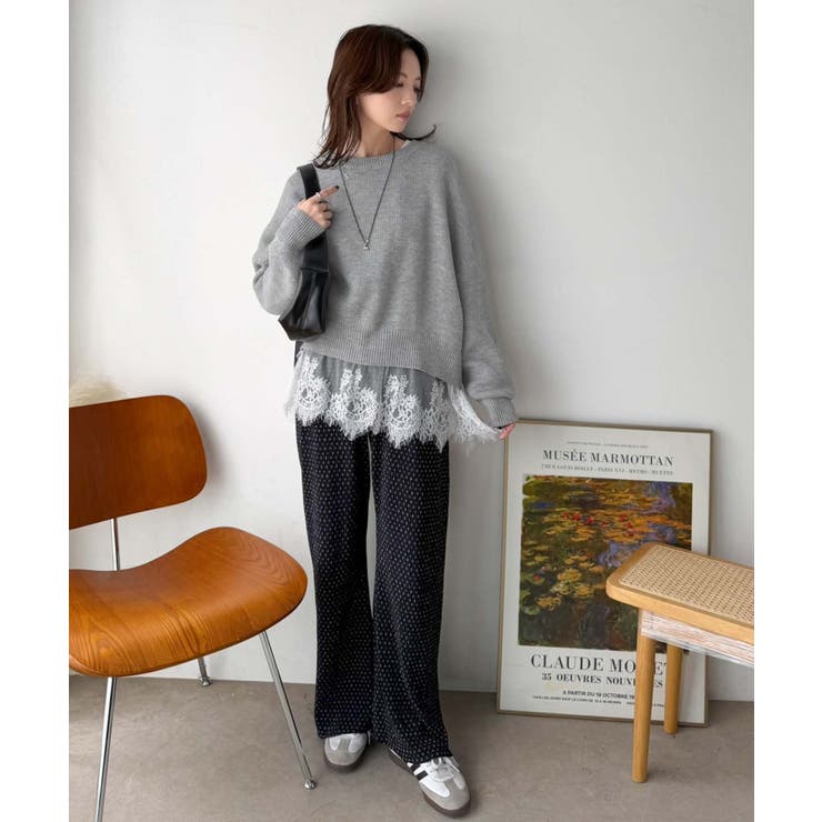 パッと着て、オシャレ完了◎裾レースドッキングニットプルオーバー（長袖） | Classical Elf  | 詳細画像24 