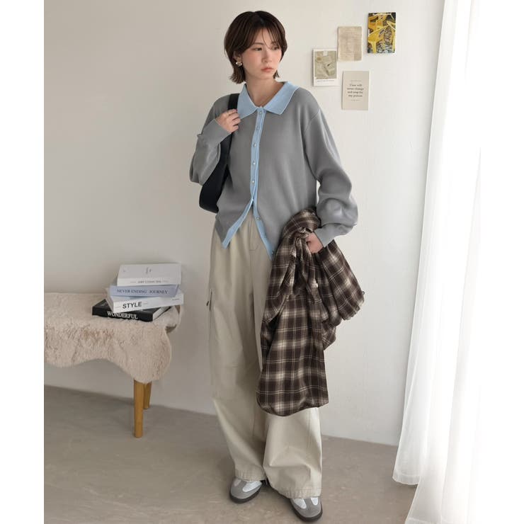 レトロ配色で、ちょっぴり大人のお洒落感。バイカラー衿付きメタルボタンニットカーデ… | Classical Elf  | 詳細画像12 