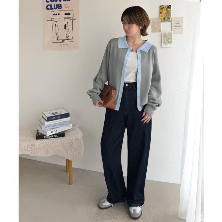 レトロ配色で、ちょっぴり大人のお洒落感。バイカラー衿付きメタルボタンニットカーデ… | Classical Elf  | 詳細画像14 