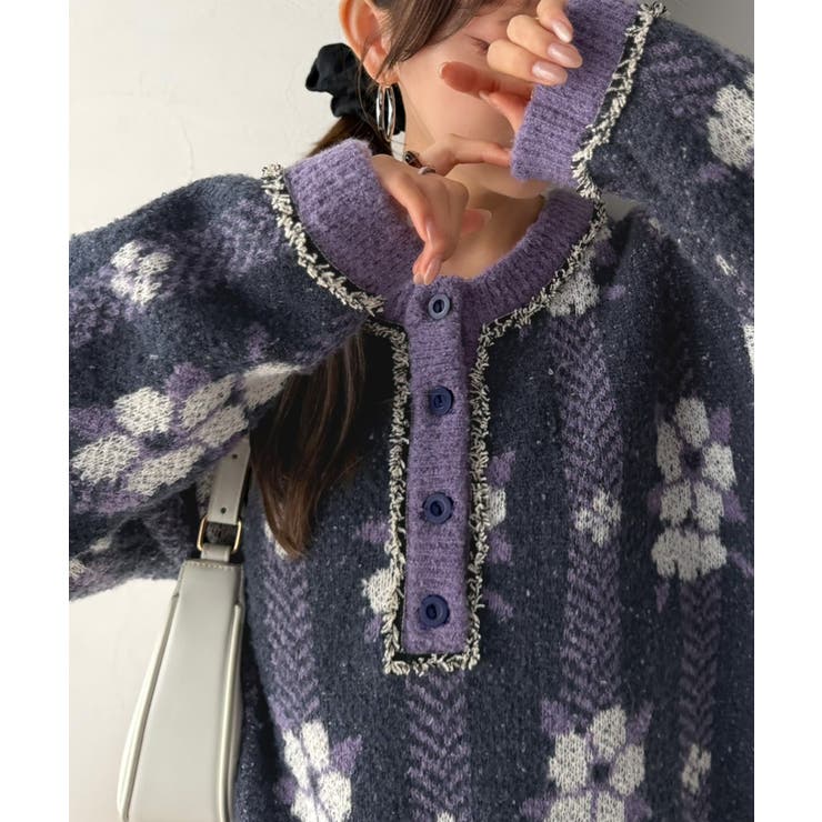 レトロな花柄に、ひと目惚れ。前後2WAY花柄ジャガードフリンジ使いヘンリーネック… | Classical Elf  | 詳細画像19 