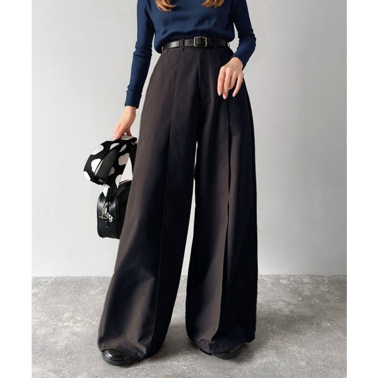 ブラック | ゆるっとキメる、タックで魅せる。裾ドロスト入り前後タックワイドパンツ | Classical Elf 
