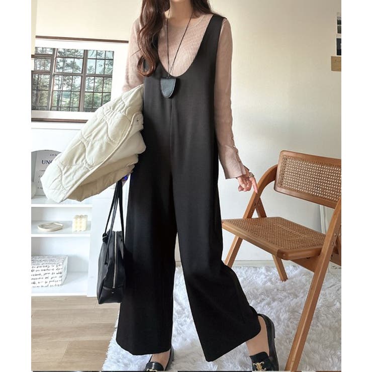 着心地ラクチン×お洒落見え♪深Uネックオールインワンサロペットパンツ | Classical Elf  | 詳細画像11 