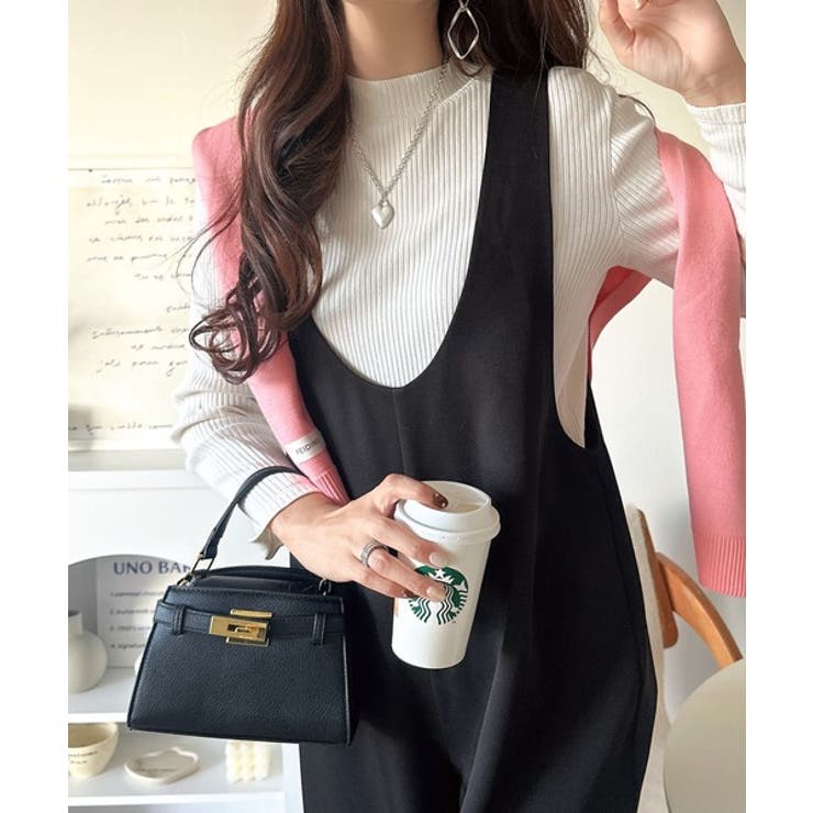 着心地ラクチン×お洒落見え♪深Uネックオールインワンサロペットパンツ | Classical Elf  | 詳細画像3 