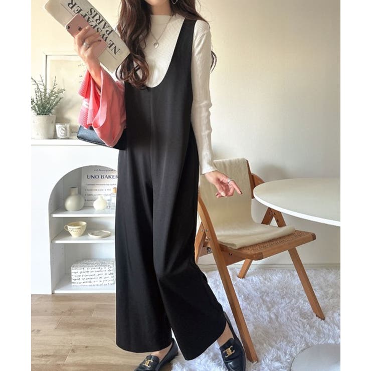 着心地ラクチン×お洒落見え♪深Uネックオールインワンサロペットパンツ | Classical Elf  | 詳細画像4 