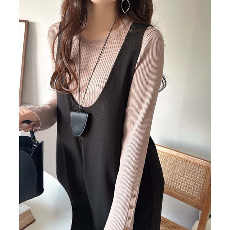 着心地ラクチン×お洒落見え♪深Uネックオールインワンサロペットパンツ | Classical Elf  | 詳細画像7 