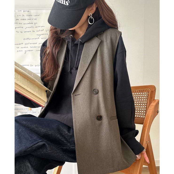 いつものコーデに重ねるだけ。即、今っぽこなれ感。ダブルジャケットジレベスト | Classical Elf  | 詳細画像9 