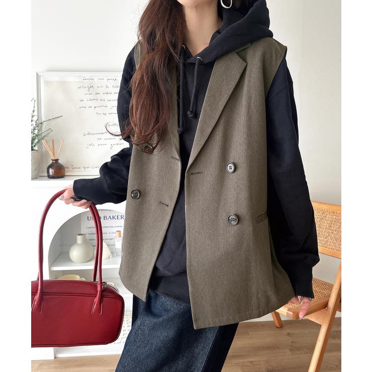 いつものコーデに重ねるだけ。即、今っぽこなれ感。ダブルジャケットジレベスト | Classical Elf  | 詳細画像14 