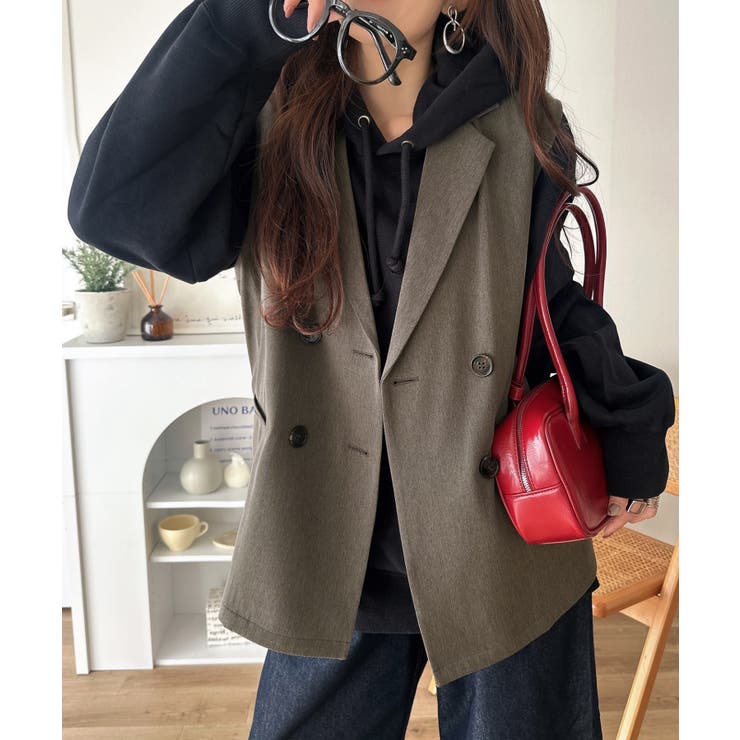 いつものコーデに重ねるだけ。即、今っぽこなれ感。ダブルジャケットジレベスト | Classical Elf  | 詳細画像15 