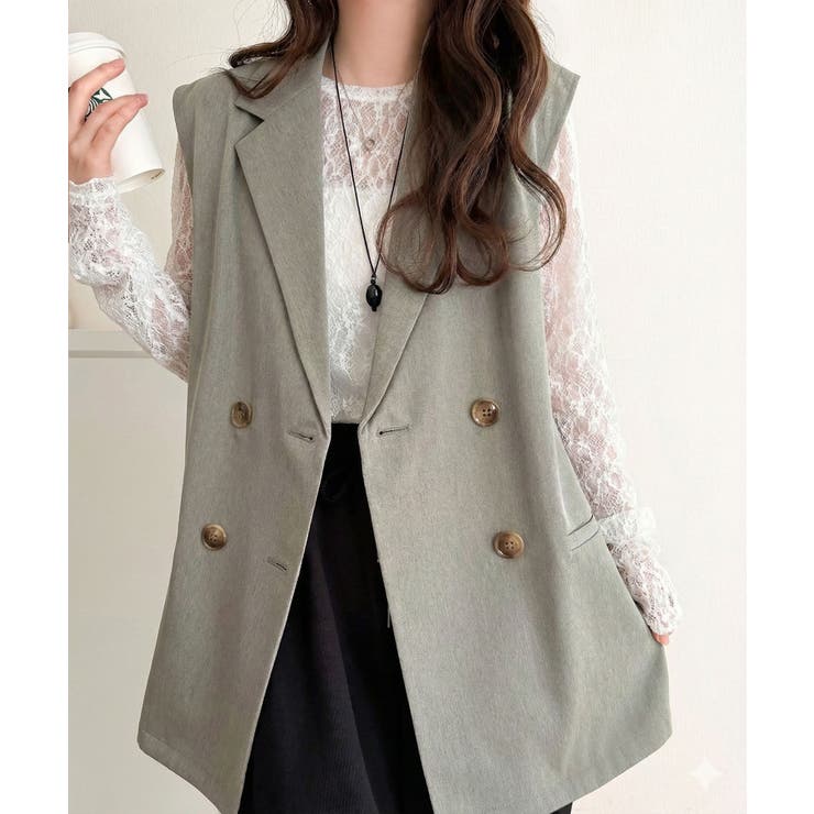 いつものコーデに重ねるだけ。即、今っぽこなれ感。ダブルジャケットジレベスト | Classical Elf  | 詳細画像16 