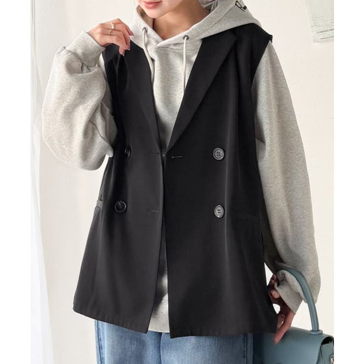 いつものコーデに重ねるだけ。即、今っぽこなれ感。ダブルジャケットジレベスト | Classical Elf  | 詳細画像26 