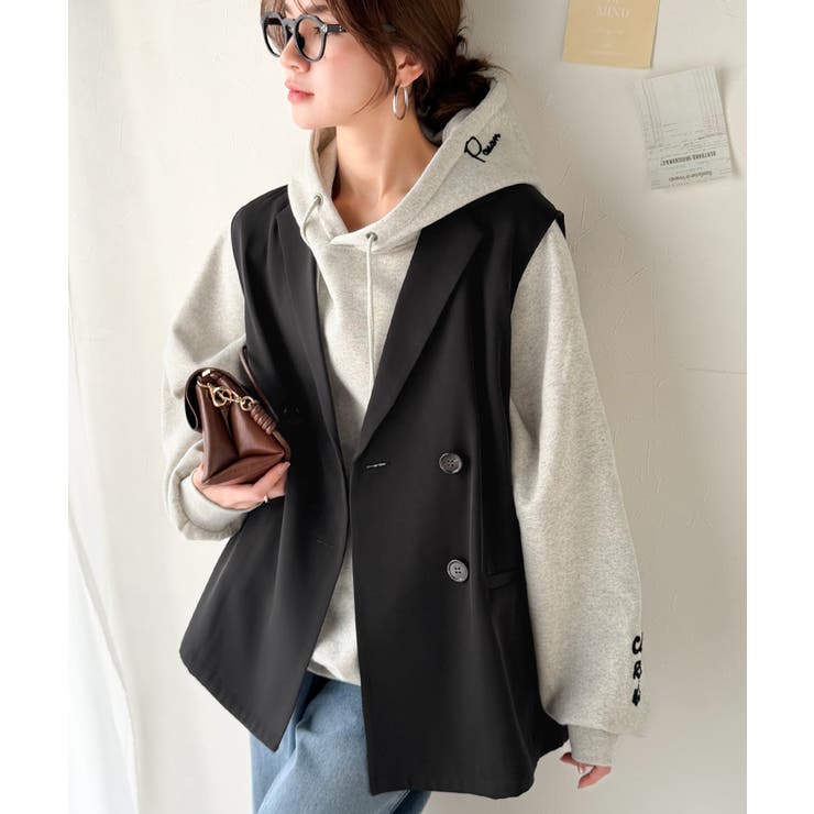 いつものコーデに重ねるだけ。即、今っぽこなれ感。ダブルジャケットジレベスト | Classical Elf  | 詳細画像5 