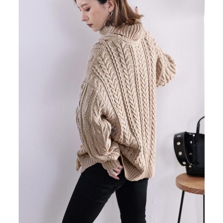 個性放つ1枚。フリンジ&ケーブル編みオーバーニット[品番：WZ000003948