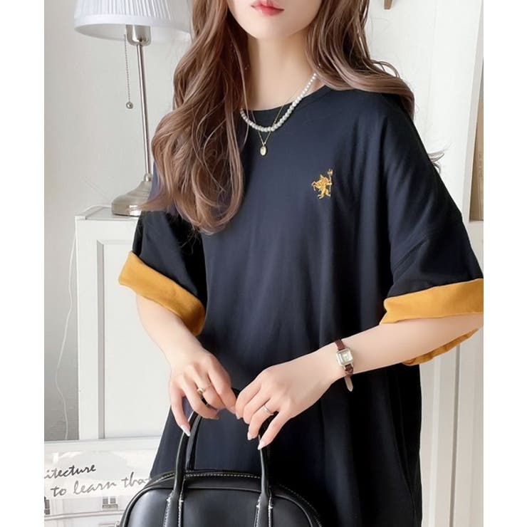 プラスワンでトレンド感UP。綿100%胸刺繍リバーシブルTシャツ[品番