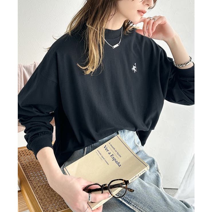大人リラックススタイル。ワンポイント刺繍モックネック長袖Tシャツ（無地 ボーダー… | Classical Elf  | 詳細画像23 