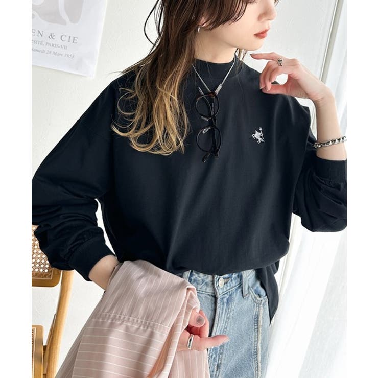 大人リラックススタイル。ワンポイント刺繍モックネック長袖Tシャツ（無地 ボーダー… | Classical Elf  | 詳細画像25 
