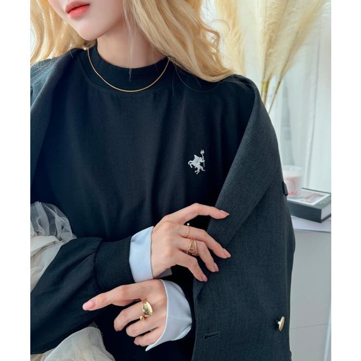 大人リラックススタイル。ワンポイント刺繍モックネック長袖Tシャツ（無地 ボーダー… | Classical Elf  | 詳細画像28 