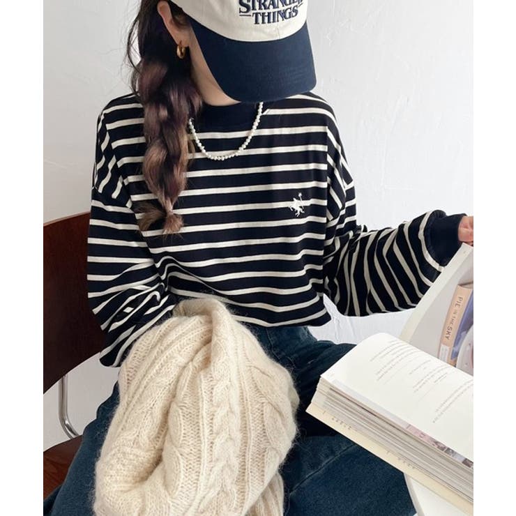 大人リラックススタイル。ワンポイント刺繍モックネック長袖Tシャツ（無地 ボーダー… | Classical Elf  | 詳細画像31 