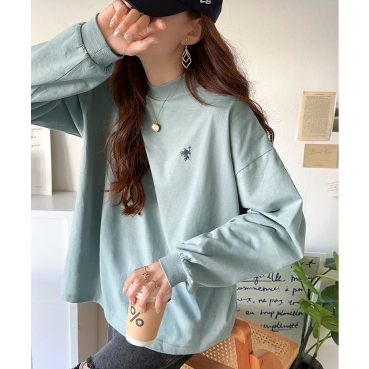大人リラックススタイル。ワンポイント刺繍モックネック長袖Tシャツ（無地 ボーダー… | Classical Elf  | 詳細画像42 