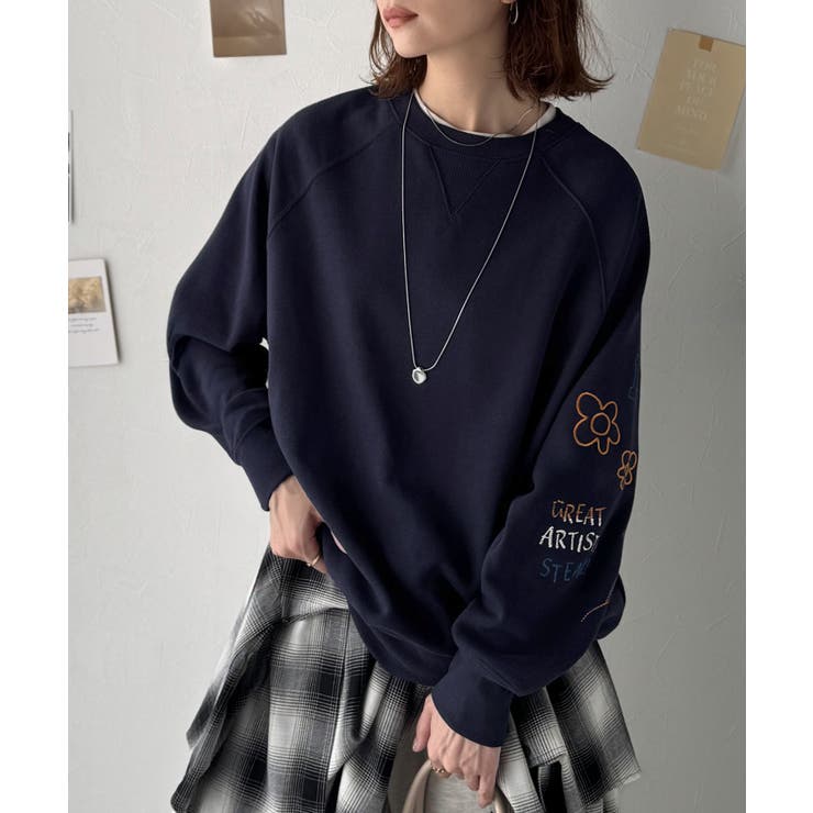 ハンドメイド風刺繍に釘付け。前後2wayランダム袖刺繍裏起毛スウェット | Classical Elf  | 詳細画像19 