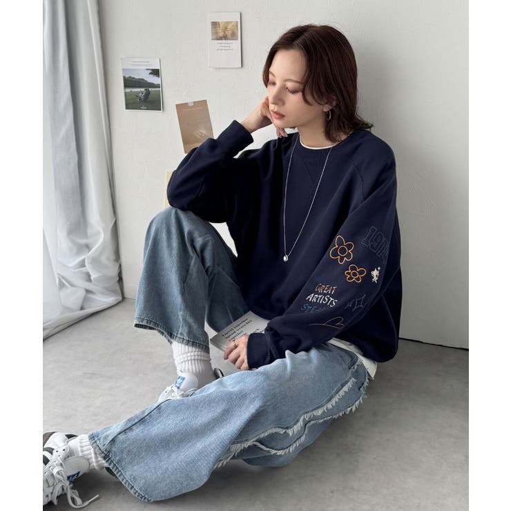 ハンドメイド風刺繍に釘付け。前後2wayランダム袖刺繍裏起毛スウェット | Classical Elf  | 詳細画像23 