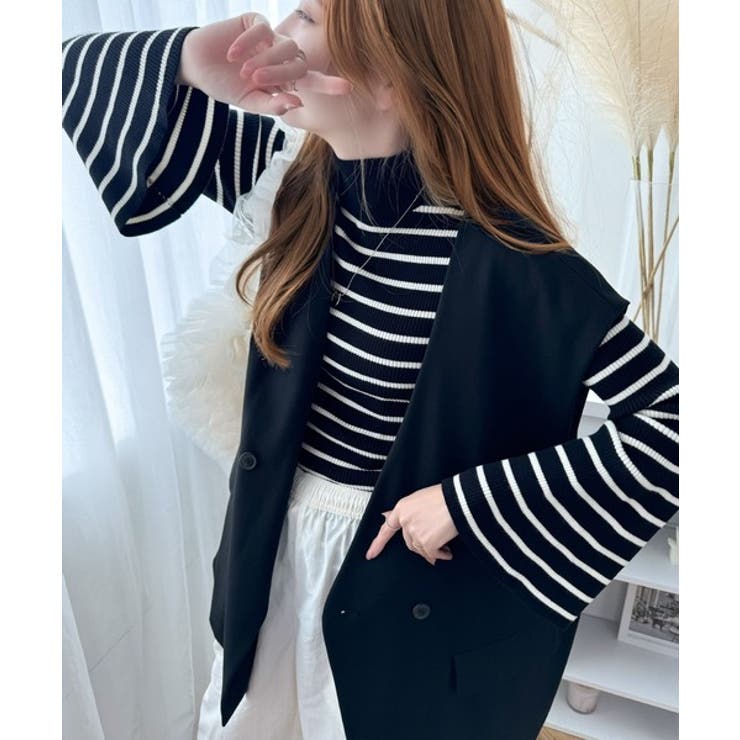 大人かわいいが実現できる。袖フレアハイネックニットプルオーバー（袖配色 無地 ボ… | Classical Elf  | 詳細画像16 