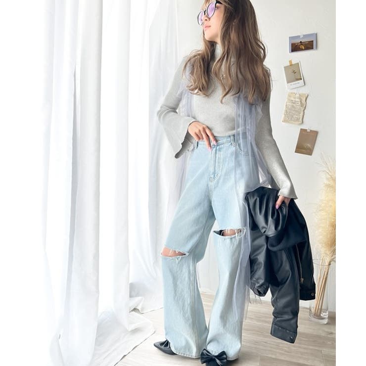 大人かわいいが実現できる。袖フレアハイネックニットプルオーバー（袖配色 無地 ボ… | Classical Elf  | 詳細画像18 