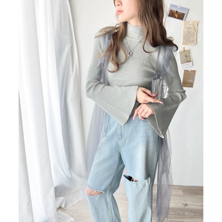 大人かわいいが実現できる。袖フレアハイネックニットプルオーバー（袖配色 無地 ボ… | Classical Elf  | 詳細画像19 