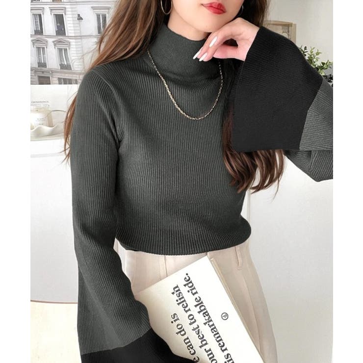 6343【美品】ブリーフィング　ハイネック長袖ニット　薄手　ウール Merfirge ニット セーター ボトルネック ハイネック トップス