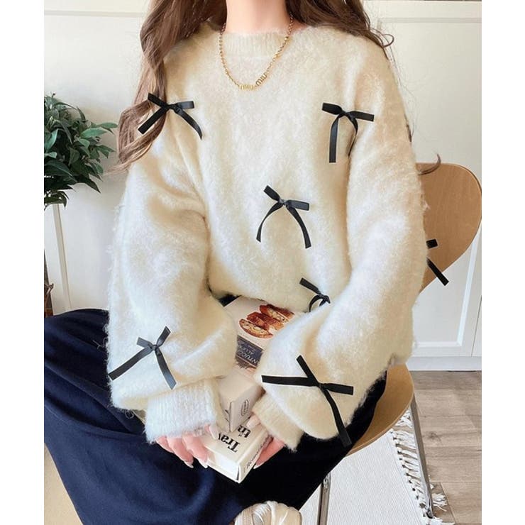 大人カジュアルに甘さをプラス。リボン付きシャギーニット | Classical Elf  | 詳細画像7 