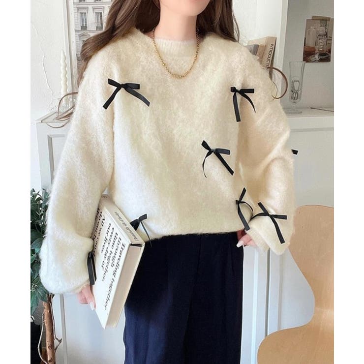 大人カジュアルに甘さをプラス。リボン付きシャギーニット | Classical Elf  | 詳細画像9 