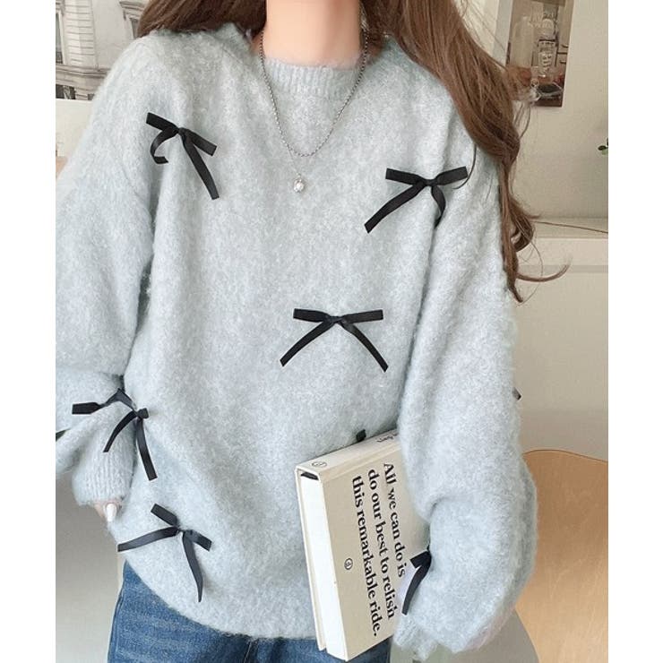 大人カジュアルに甘さをプラス。リボン付きシャギーニット | Classical Elf  | 詳細画像11 