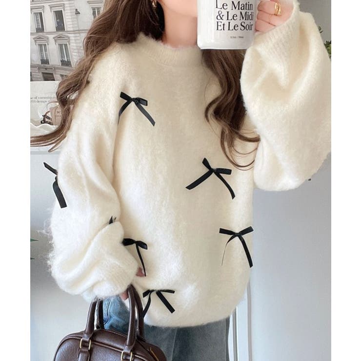 大人カジュアルに甘さをプラス。リボン付きシャギーニット | Classical Elf  | 詳細画像4 