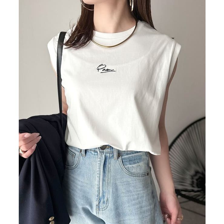 接触冷感♪大人カジュアルを格上げ！胸元ワンポイント刺繍ノースリーブトップ | Classical Elf  | 詳細画像6 