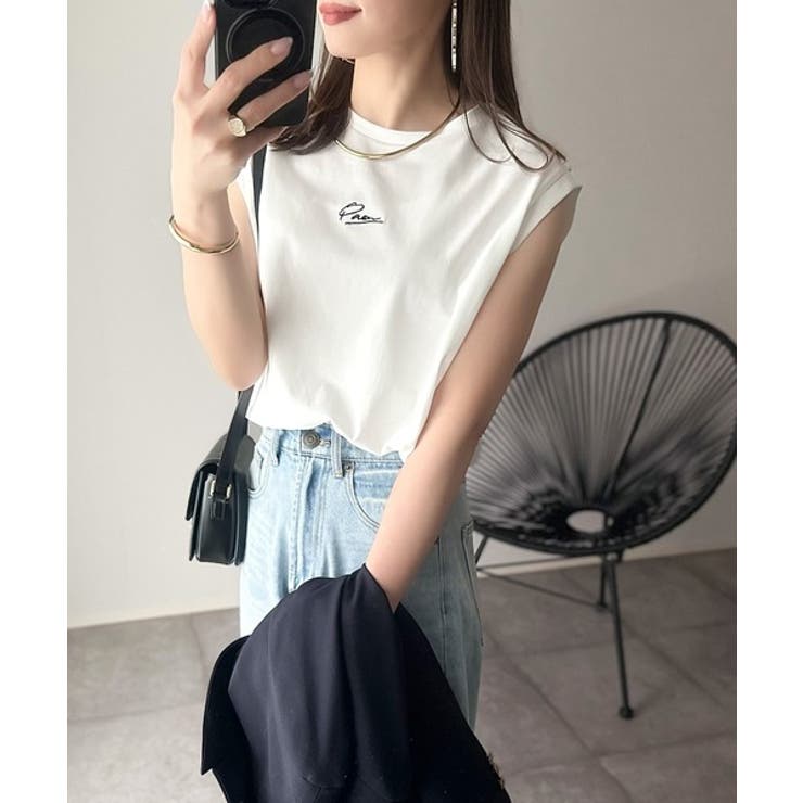 接触冷感♪大人カジュアルを格上げ！胸元ワンポイント刺繍ノースリーブトップ | Classical Elf  | 詳細画像7 