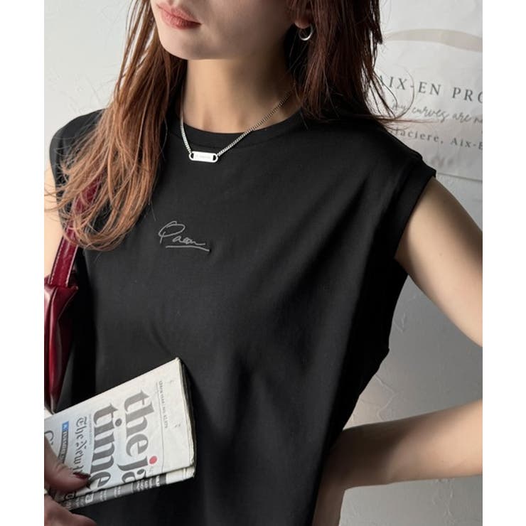 接触冷感♪大人カジュアルを格上げ！胸元ワンポイント刺繍ノースリーブトップ | Classical Elf  | 詳細画像11 