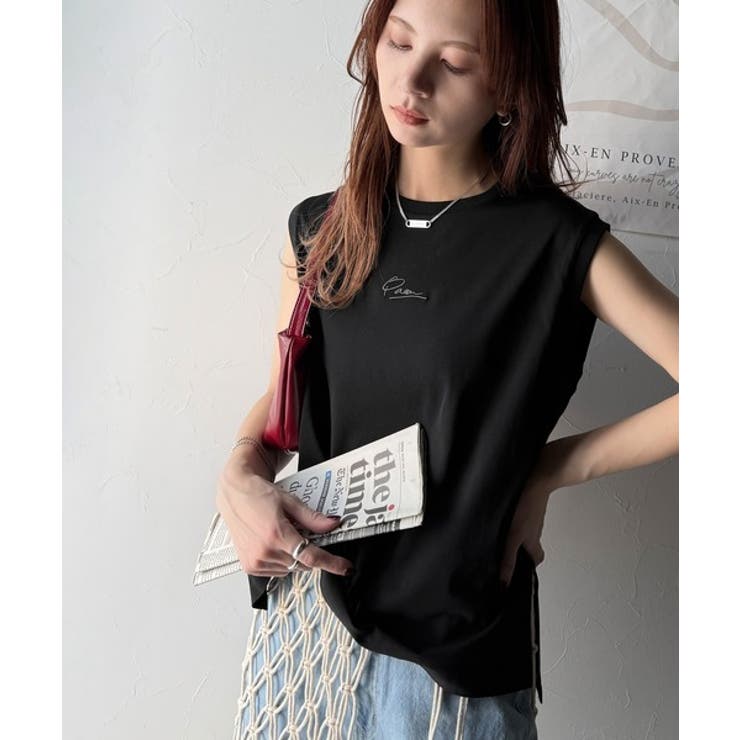 接触冷感♪大人カジュアルを格上げ！胸元ワンポイント刺繍ノースリーブトップ | Classical Elf  | 詳細画像12 