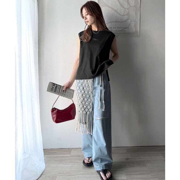 接触冷感♪大人カジュアルを格上げ！胸元ワンポイント刺繍ノースリーブトップ | Classical Elf  | 詳細画像14 