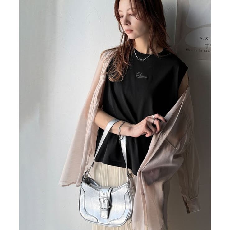 接触冷感♪大人カジュアルを格上げ！胸元ワンポイント刺繍ノースリーブトップ | Classical Elf  | 詳細画像19 