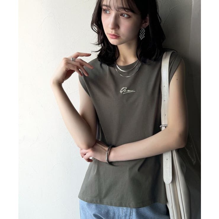 接触冷感♪大人カジュアルを格上げ！胸元ワンポイント刺繍ノースリーブトップ | Classical Elf  | 詳細画像24 