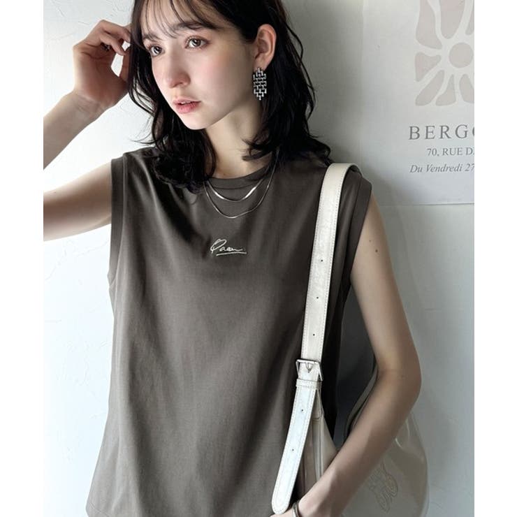 接触冷感♪大人カジュアルを格上げ！胸元ワンポイント刺繍ノースリーブトップ | Classical Elf  | 詳細画像26 