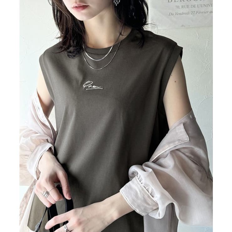 接触冷感♪大人カジュアルを格上げ！胸元ワンポイント刺繍ノースリーブトップ | Classical Elf  | 詳細画像29 