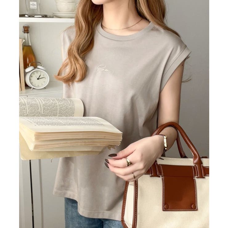 接触冷感♪大人カジュアルを格上げ！胸元ワンポイント刺繍ノースリーブトップ | Classical Elf  | 詳細画像31 