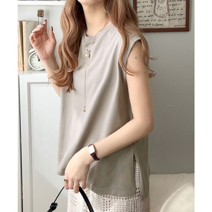 接触冷感♪大人カジュアルを格上げ！胸元ワンポイント刺繍ノースリーブトップ | Classical Elf  | 詳細画像34 