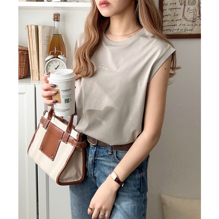 接触冷感♪大人カジュアルを格上げ！胸元ワンポイント刺繍ノースリーブトップ | Classical Elf  | 詳細画像35 