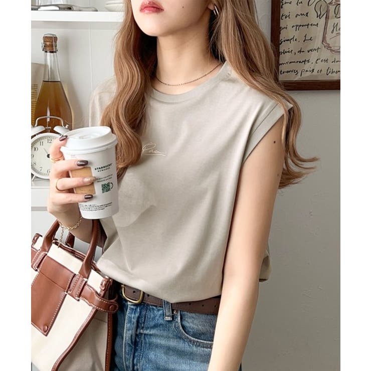 接触冷感♪大人カジュアルを格上げ！胸元ワンポイント刺繍ノースリーブトップ | Classical Elf  | 詳細画像39 