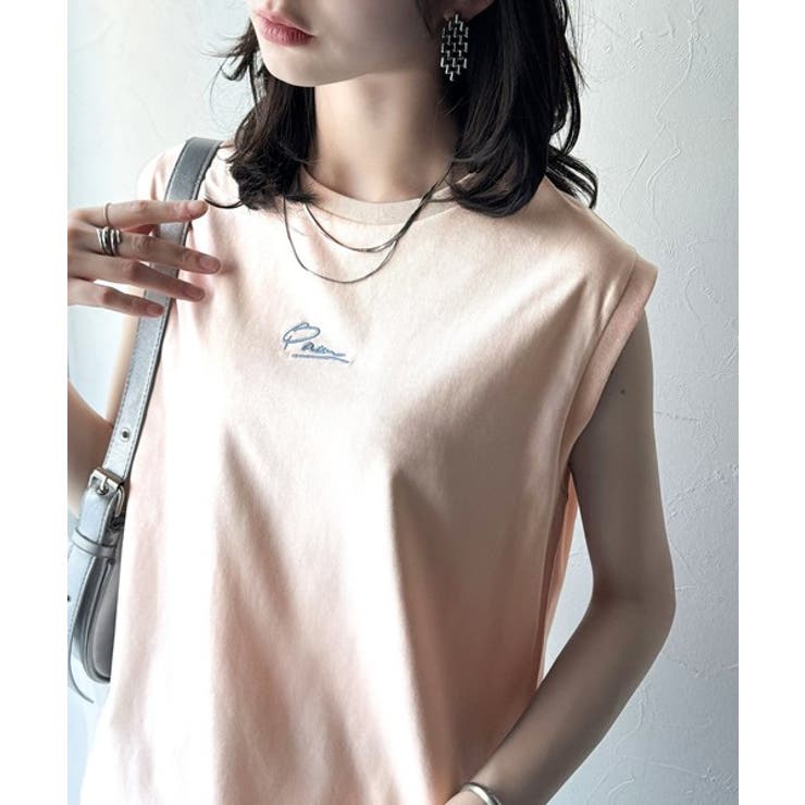 接触冷感♪大人カジュアルを格上げ！胸元ワンポイント刺繍ノースリーブトップ | Classical Elf  | 詳細画像46 