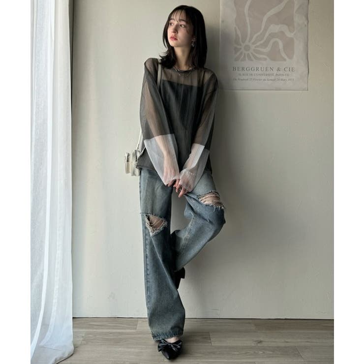 シャリ感素材で魅せる。袖シアー配色シャリシャリ素材サマーニット（長袖） | Classical Elf  | 詳細画像11 