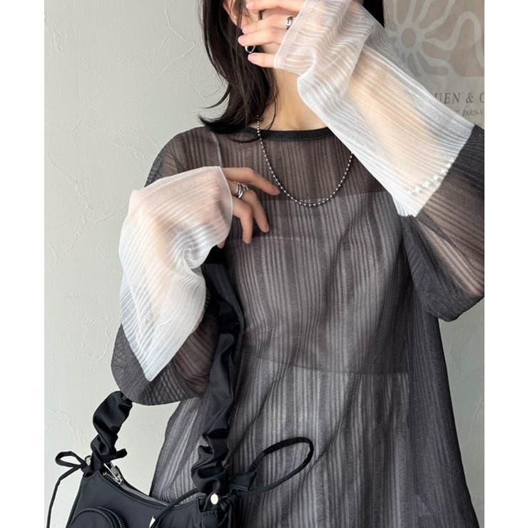 シャリ感素材で魅せる。袖シアー配色シャリシャリ素材サマーニット（長袖） | Classical Elf  | 詳細画像13 