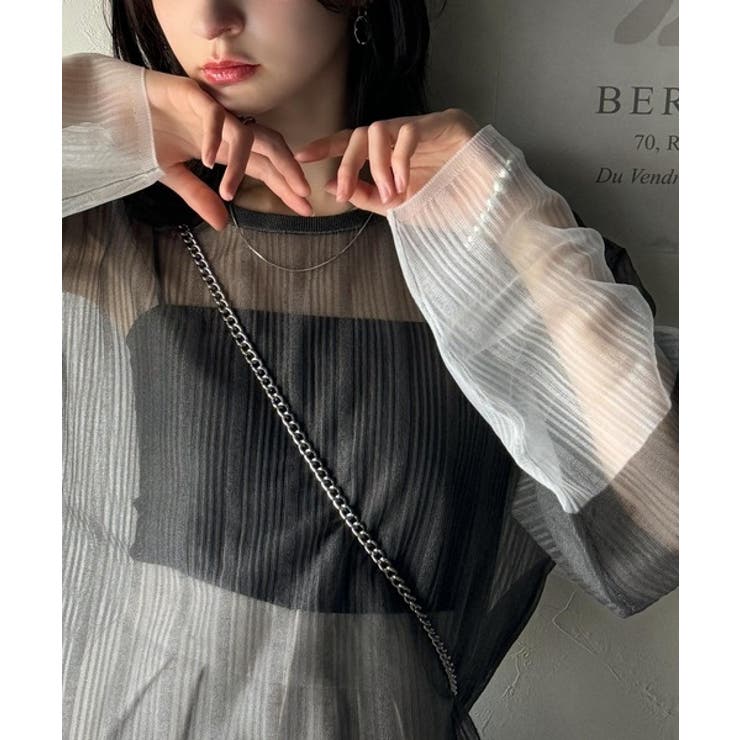 シャリ感素材で魅せる。袖シアー配色シャリシャリ素材サマーニット（長袖） | Classical Elf  | 詳細画像1 