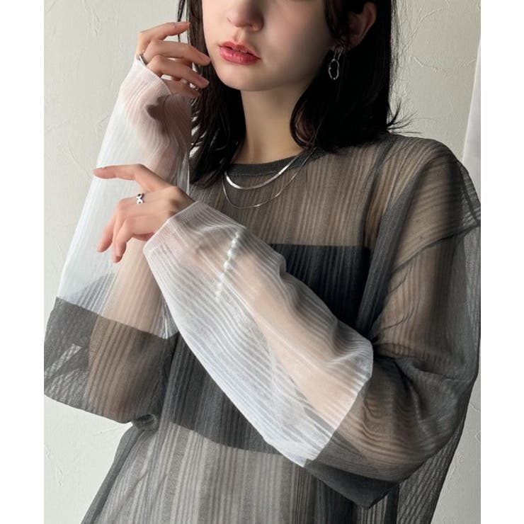 シャリ感素材で魅せる。袖シアー配色シャリシャリ素材サマーニット（長袖） | Classical Elf  | 詳細画像2 